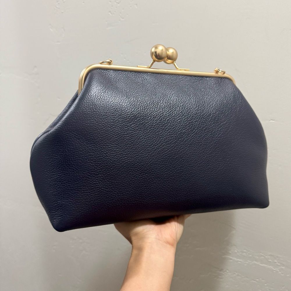 Genuine Pebble Leather Handmade Vintage Style Extra Large Kisslock Frame Bag - Picture 13 of 16